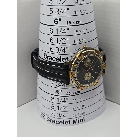 Gruen Sport 3ATM Quartz Black Dial Gold Tone Bezel Two Subdial Watch New Battery - Picture 3 of 11